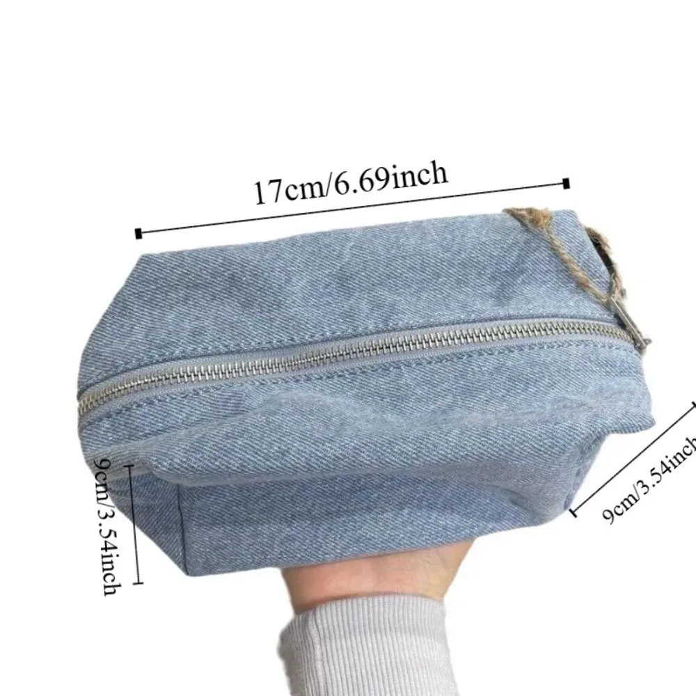 sac de maquillage en denim bleu de couleur unie, organisateur de voyage, sac à crayons d'étudiant de style coréen, sacs à cosmétiques rectangulaires vintage en jean