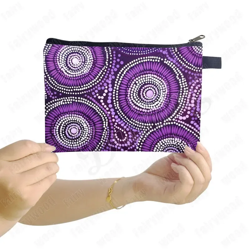 trousse de maquillage à imprimé points aborigènes australiens, sac de rangement pour rouge à lèvres et téléphone, pochette de toilette pour femme, motif culturel indigène