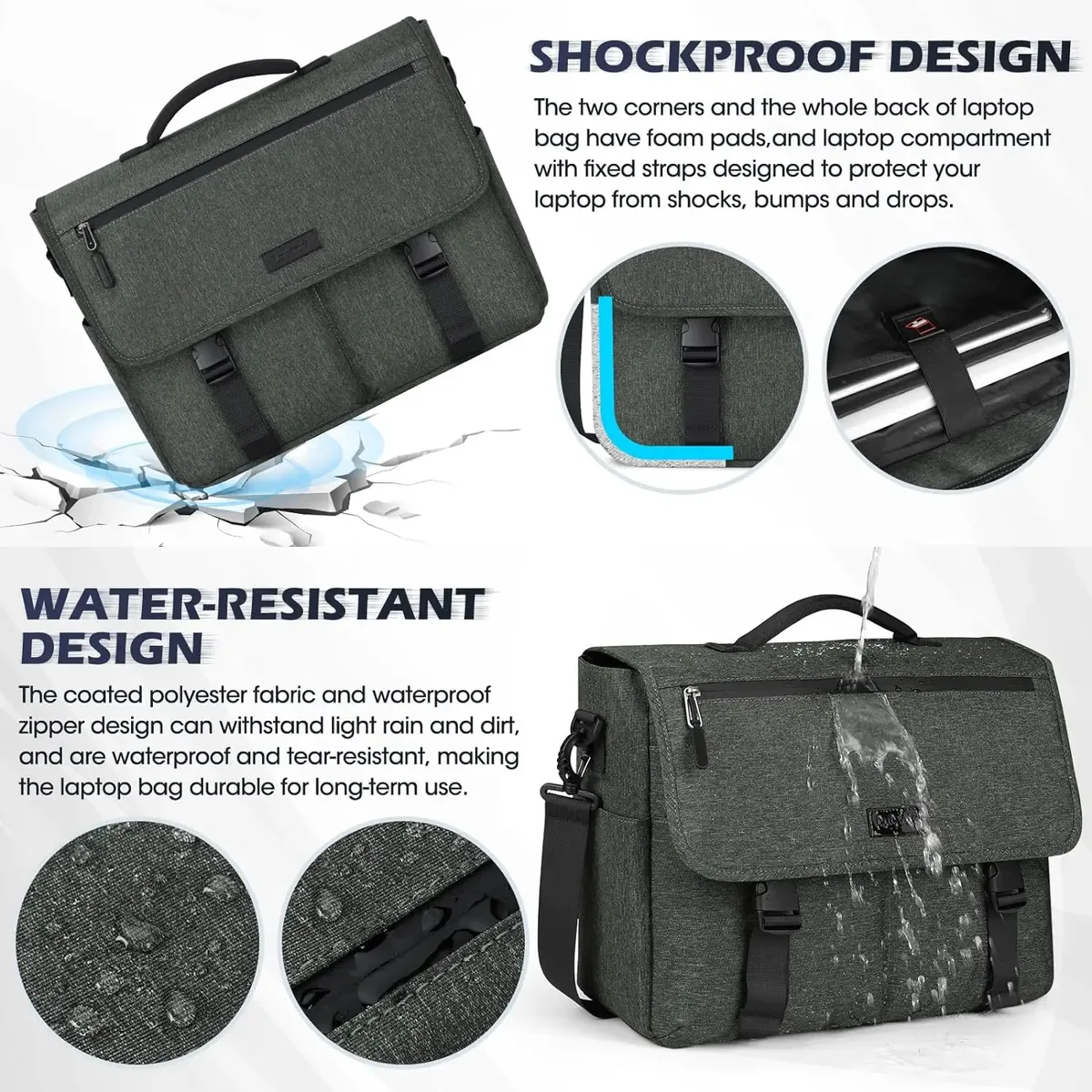 sacs à main pour ordinateur portable pour hommes, sac pour ordinateur portable de 15,6 pouces, sac pour ordinateur résistant à l'eau, sacs à bandoulière légers