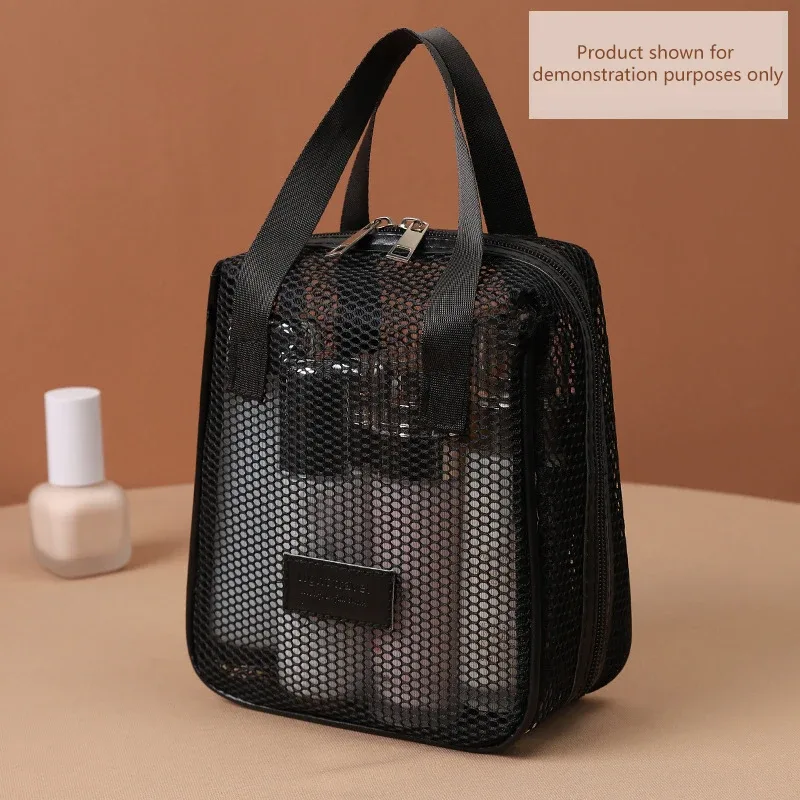 sac de rangement de maquillage et de toilette en maille, sacs à main portables de voyage, lavage du corps, outils de douche, organisateur suspendu, pochette de rangement de cosmétiques