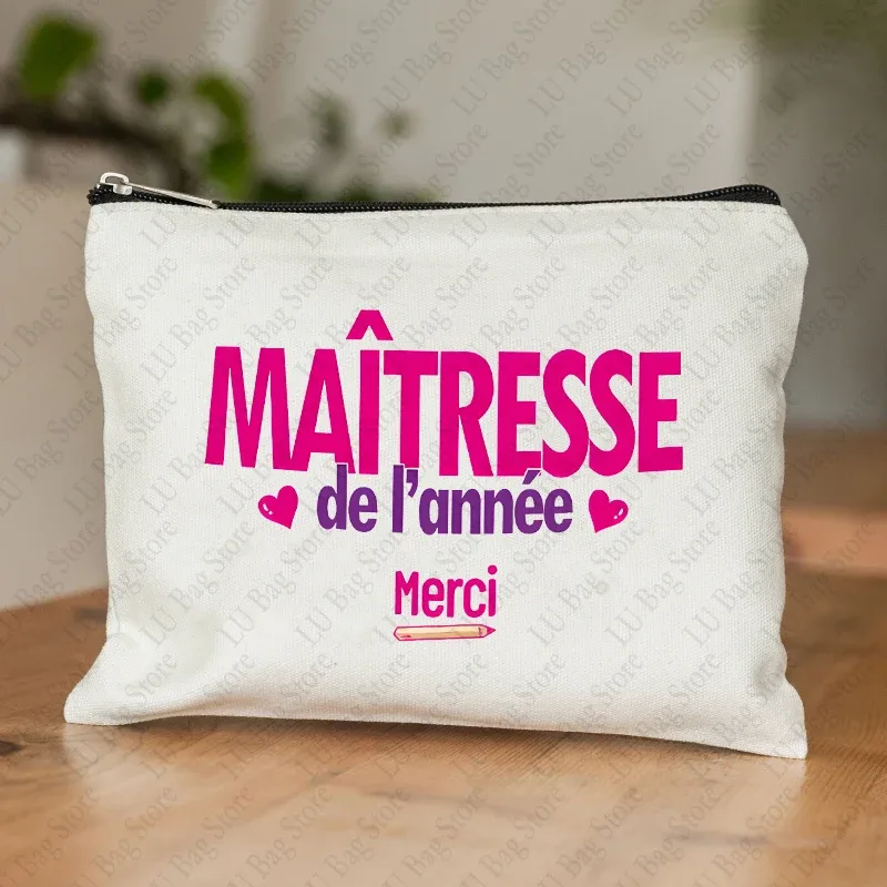trousse de maquillage pour femmes, thème enseignant, étui à cosmétiques inspiré de maitresse avec motif éducatif de conception de style français, portefeuille pour le travail ou l'école