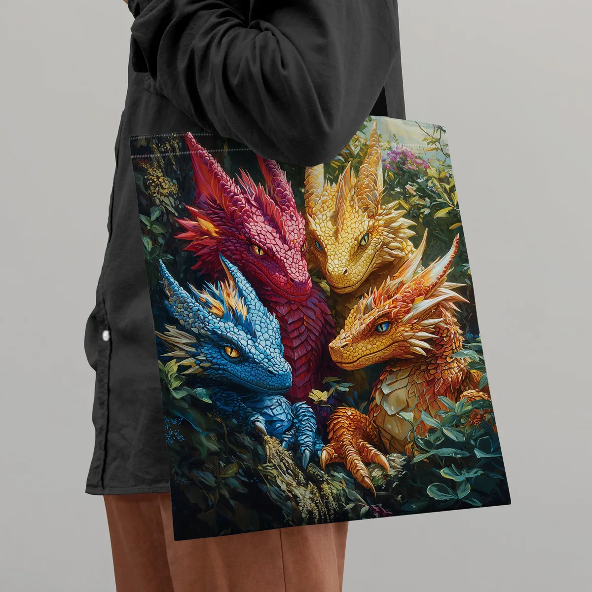 dragon lore bold fantasy dragons sac fourre-tout en polyester durable sac à bandoulière design à la mode shopping et usage quotidien sac à main