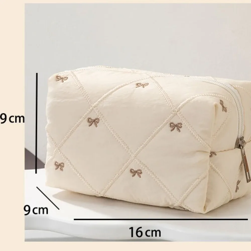 sac de toilette brodé à nœud, grande capacité, sac de voyage, sac à maquillage à carreaux, pochette de rangement