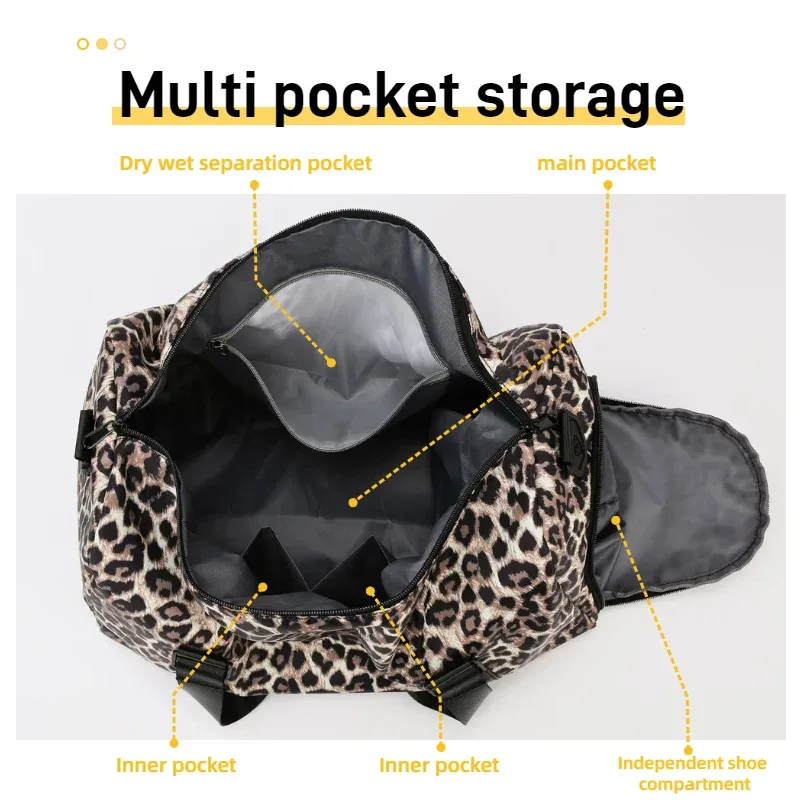 sac de voyage à imprimé léopard pour femmes, sacs de sport et de yoga avec compartiment indépendant pour chaussures, sac de rangement pour week-end pour étudiants