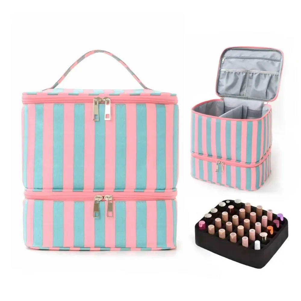 sac de rangement de vernis à ongles double couche, sac de rangement d'huile essentielle portatif de grande capacité, sac à cosmétiques à 30 compartiments