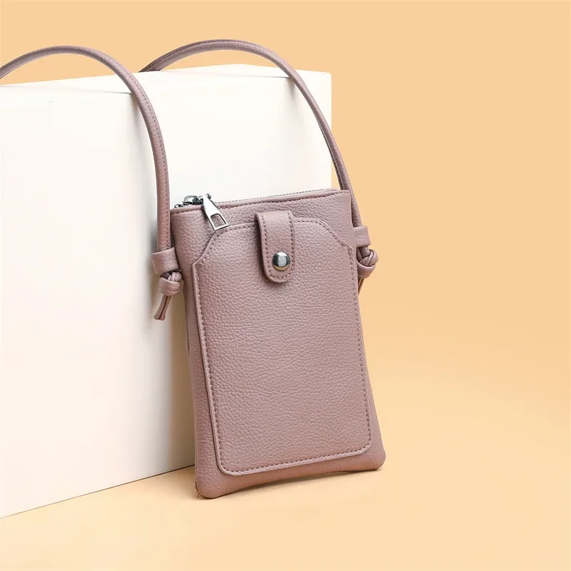 sac croisé diagonale en cuir pu pour femmes, couleur unie, portable, double couche, boucle, mini portefeuille pour téléphone, sac à bandoulière