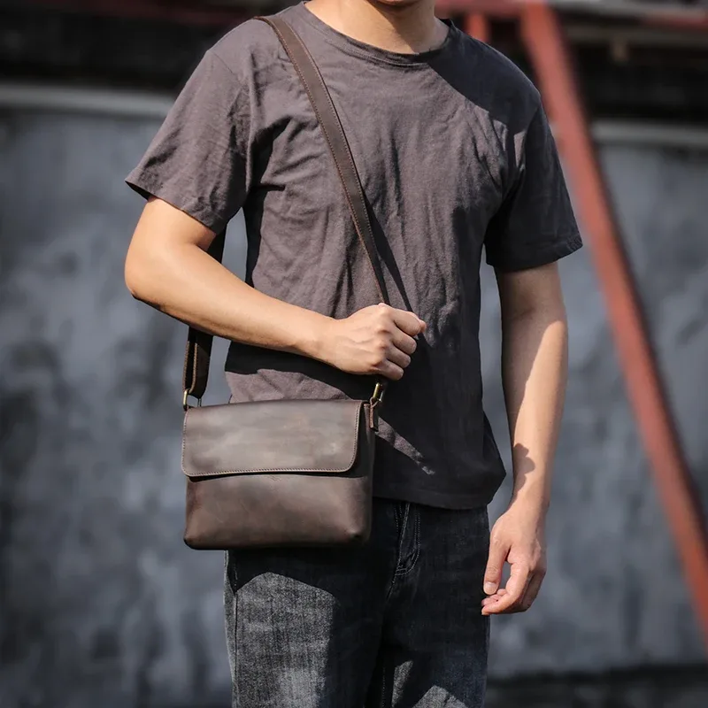 guro-sac messager vintage en cuir véritable pour homme, sac à bandoulière, cuir de vachette cheval, élan, haute qualité, rabat 03, 8 pouces, isub