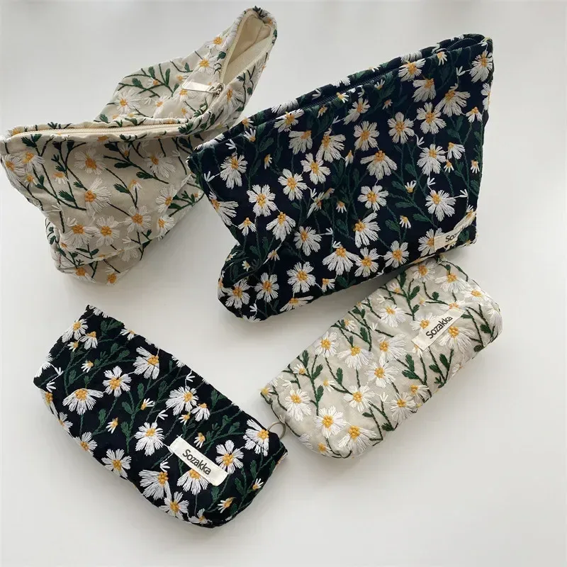 sac à cosmétiques brodé en velours côtelé, pochette, grands sacs de rangement de maquillage, pochette à cosmétiques coréenne pour femmes, trousse de toilette mignonne et de beauté