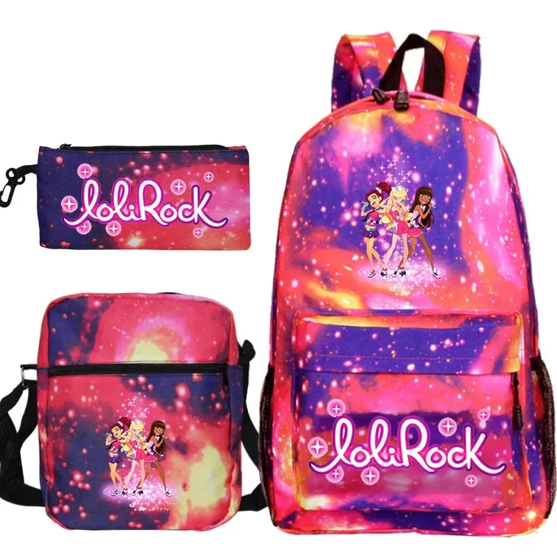 ensemble de sac à dos lolirock mignon pour garçons et filles, sacs d'école animés, sac à dos de voyage pour hommes et femmes, cadeau pour adolescents, 3 pièces