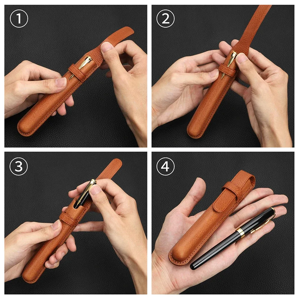 crazysmith étui à stylos en cuir fait main, porte-stylo, housse de protection, étui en cuir de vachette pour stylo-plume, accessoires pour stylos