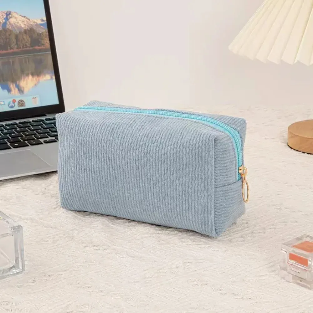 trousse de maquillage en velours côtelé de couleur unie – magnifique pochette doublée imperméable, utilisée pour les kits de cosmétiques, de soins de la peau et en déplacement