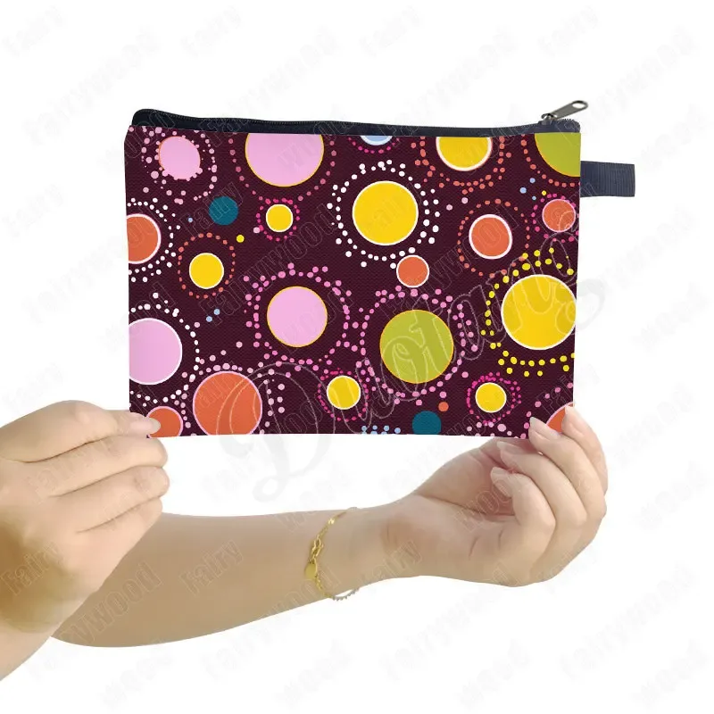 trousse de maquillage à imprimé points aborigènes australiens, sac de rangement pour rouge à lèvres et téléphone, pochette de toilette pour femme, motif culturel indigène