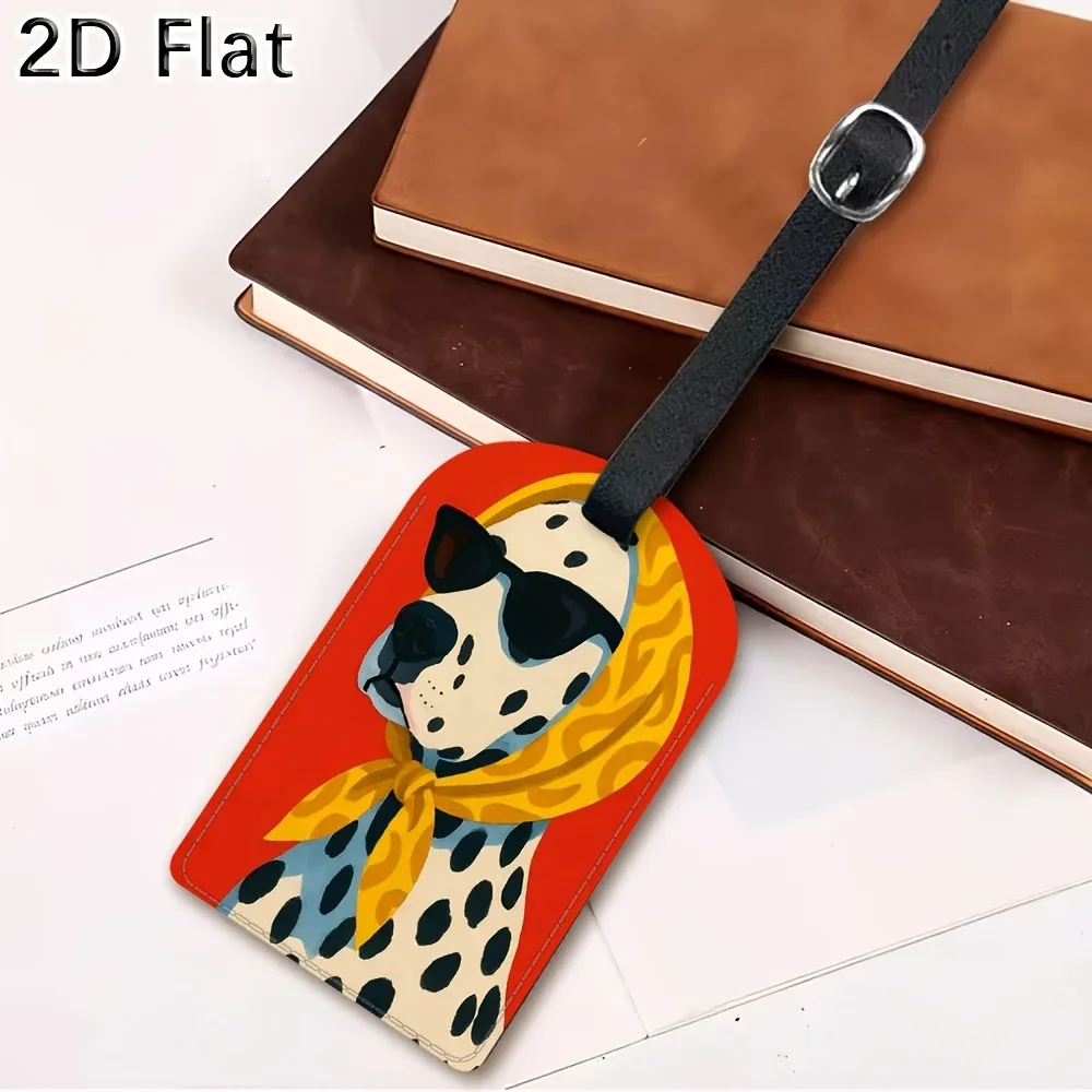 étiquette de bagage chien dalmatien avec foulard et lunettes de soleil imprimées, étiquette de voyage pour identification de valise, cadeaux de voyage