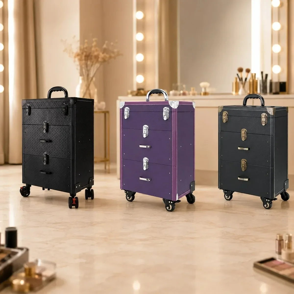 kit professionnel de tatouage et de nail art, valise de maquillage universelle à roulettes, boîte de rangement multi-couches grande capacité pour maquillage