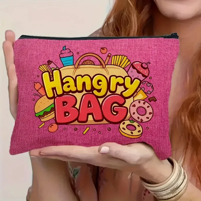 Sac à suspendre léger en polyester | Organisateur de collations et de maquillage avec un design alimentaire amusant rose vif, fermeture à glissière