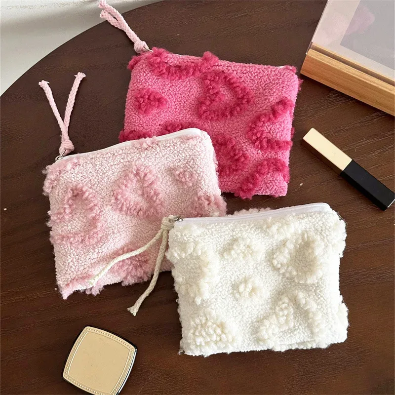 nouveau sac de maquillage coeur d'amour femmes petite pochette de rouge à lèvres cosmétique mignon organisateur d'étudiant voyage toilette serviette hygiénique sac