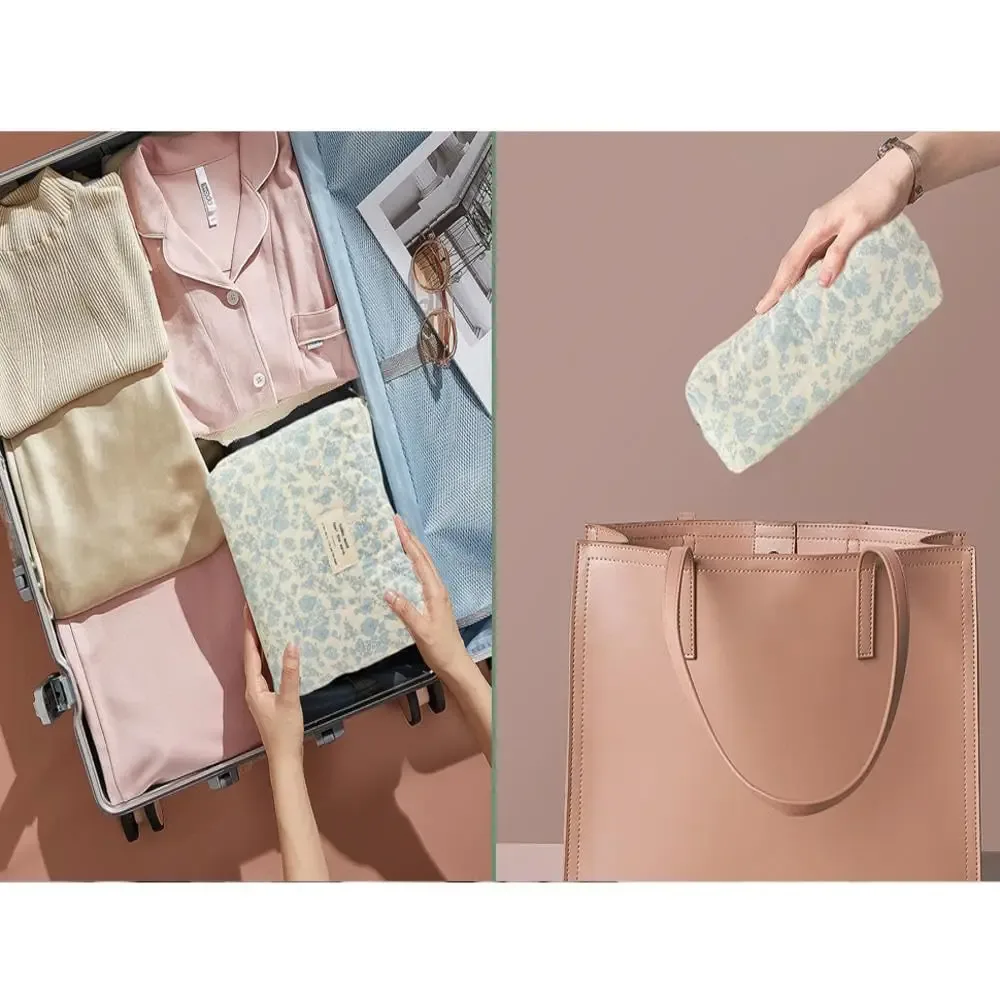 sac de maquillage en coton matelassé pour femmes, 1 pièce, mignon, fermeture éclair, organisateur de cosmétiques, sac à main en tissu en forme de boîte, trousse de toilette portable pour filles
