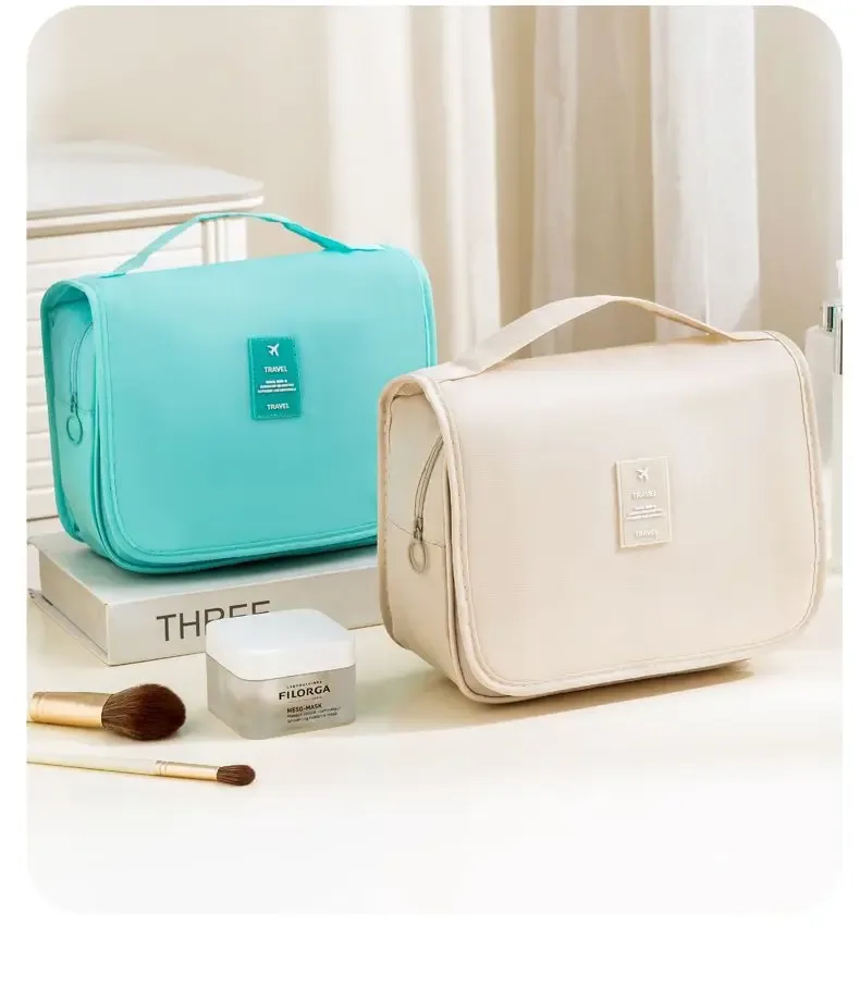 sac de toilette portable à crochet, multifonctionnel, imperméable, résistant à l'usure, rangement multicouche, grande capacité, trousse de maquillage