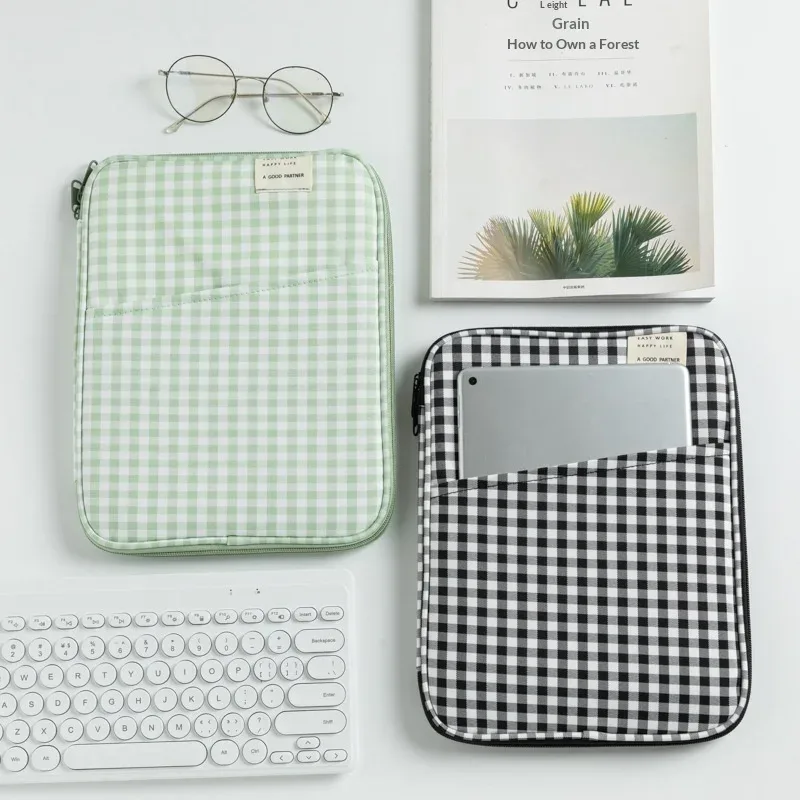 housse pour ordinateur portable de style coréen, à carreaux, 13 pouces, antichoc, rembourrée, pour tablette, pour macbook, ordinateur portable, transport
