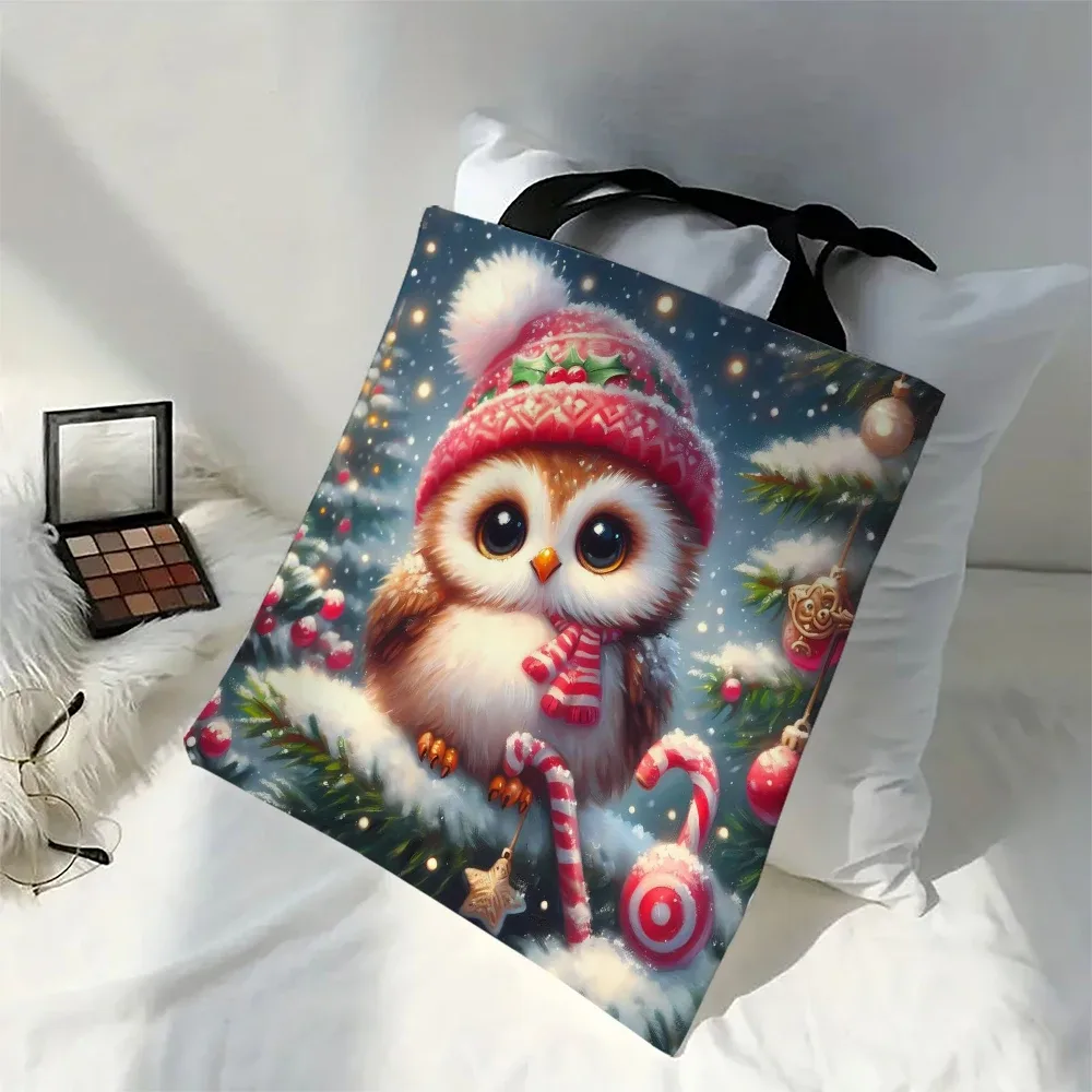 sac de shopping décontracté pour femmes, 1 pièce, hibou de dessin animé, design imprimé animal, sac à bandoulière pliable portable, sacs cadeaux pour amis et enseignants