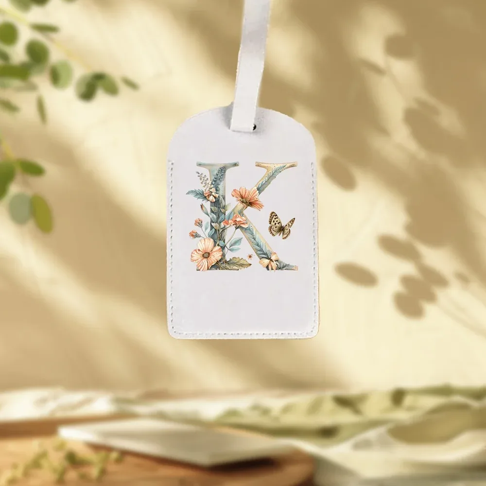 étiquettes de bagages blanches personnalisées adaptées aux valises, aux vêtements et aux bijoux - nom/logo/texte, 26 étiquettes florales et alphabétiques