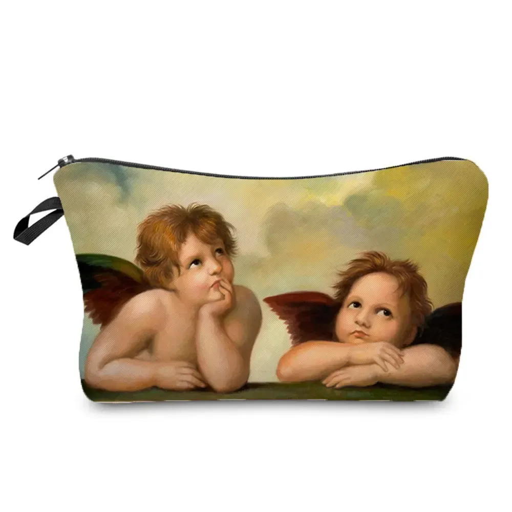trousse de toilette à motif spinal pour femme, trousses de maquillage brodées personnalisées, trousse de toilette de voyage, belle déesse, imprimé enfant