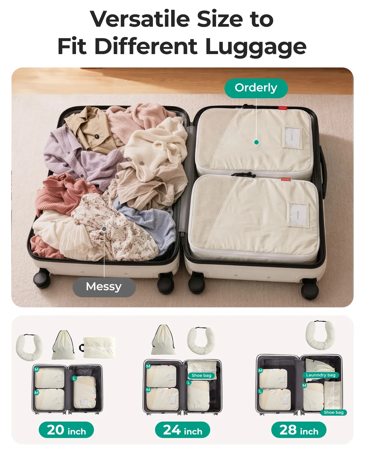 sac rangement voyage polyester bleu clair cube pliable poignée fermeture éclair washable compression square shape