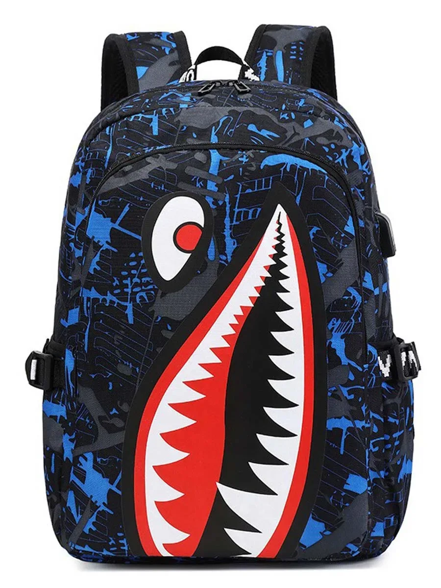 sac à dos pour enfants de l'école primaire, motif requin, grande capacité, léger, simple, sac à dos de dessin animé