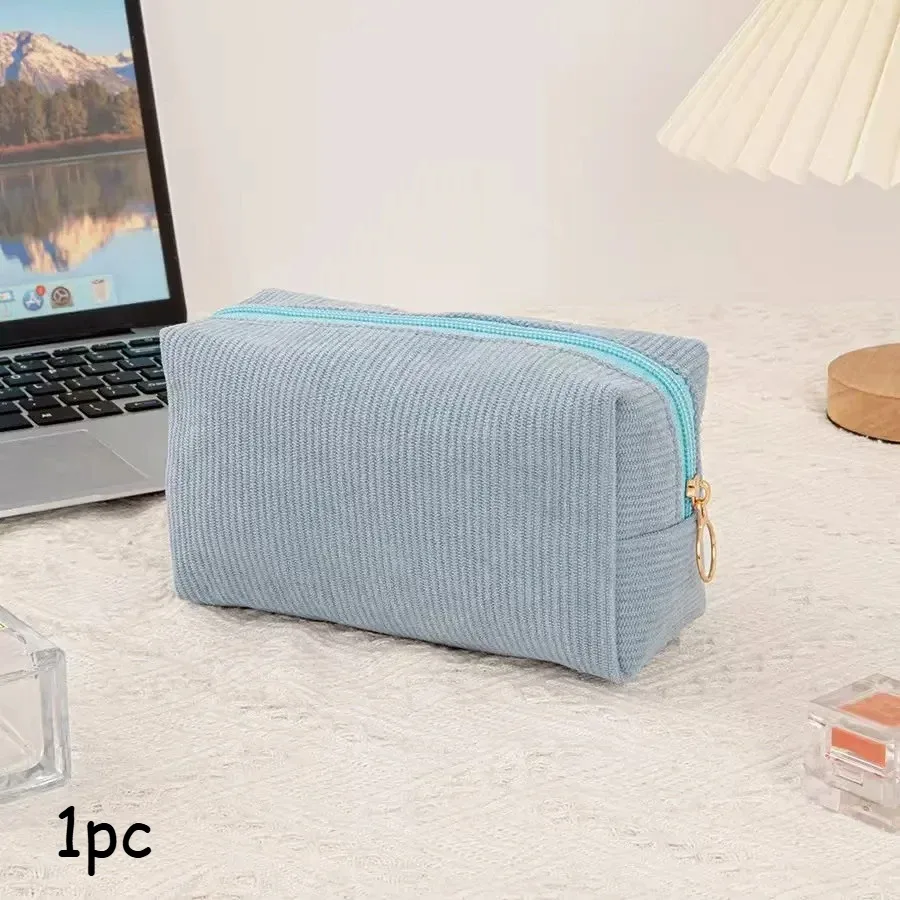 trousse de maquillage en velours côtelé de couleur unie – magnifique pochette doublée imperméable, utilisée pour les kits de cosmétiques, de soins de la peau et en déplacement