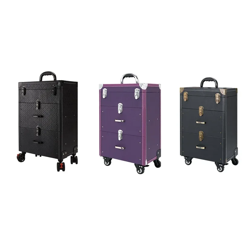valise professionnelle pour ongles, organisateur de maquillage, kit de tatouage et d'art des ongles, valise de maquillage à roulettes universelles, boîte de maquillage multi-couches de grande capacité