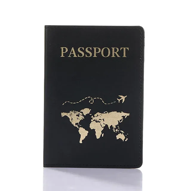 couverture de passeport en cuir pu pour hommes et femmes, étui de passeport de voyage avec carte du monde, organisateur-porte-carte de protection, couvertures de documents d'identité