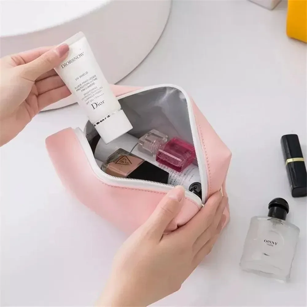 sac de maquillage portable en cuir pu, style ins, pochette cosmétique imperméable, sac de rangement léger multifonctionnel pour articles de toilette