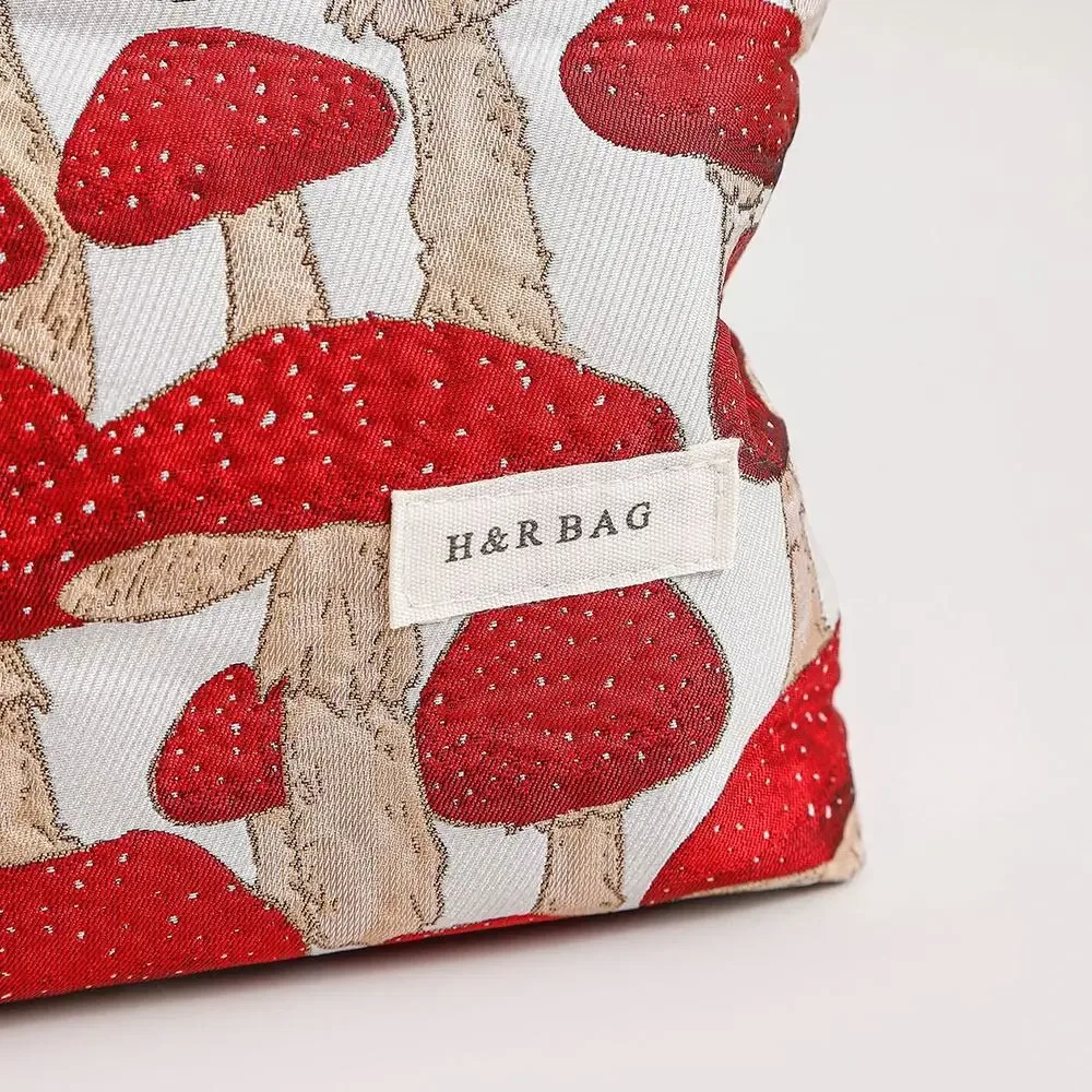 pochette de maquillage artistique en toile, taille m/l, motif champignon rouge, sac de rangement, porte-monnaie, porte-clés, cadeau