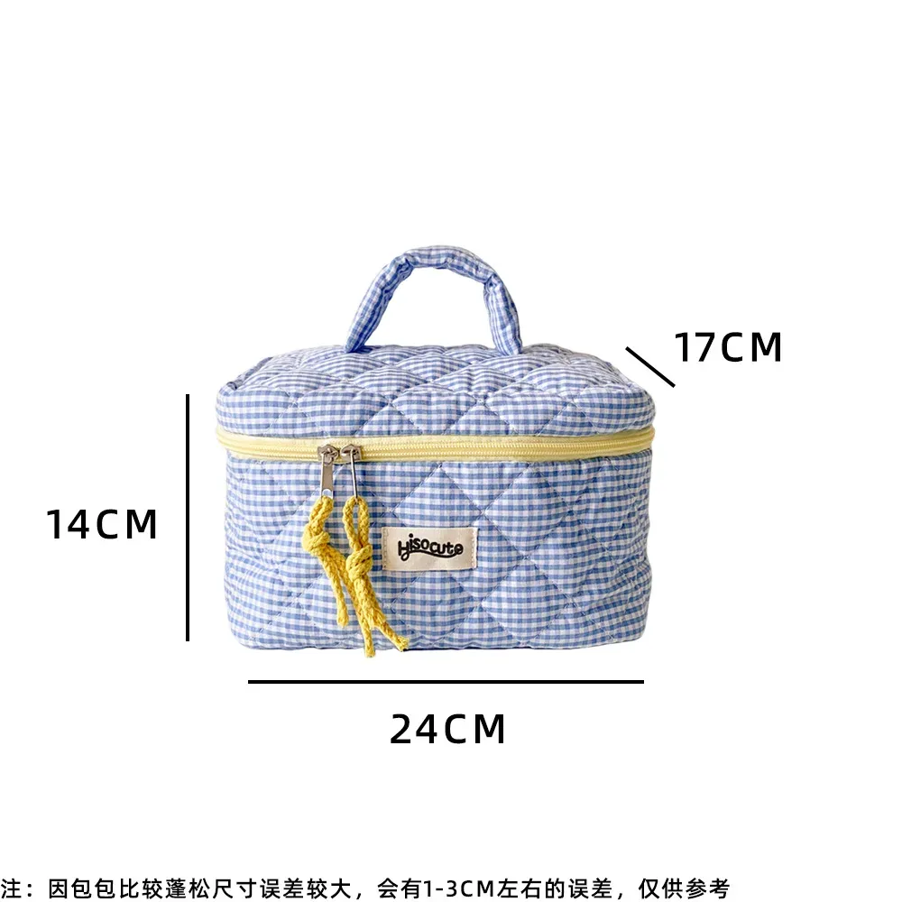 trousse polyester rayé carreaux bleu blanc trousse toilette maquillage voyage beauté cosmétiques portable salle bains