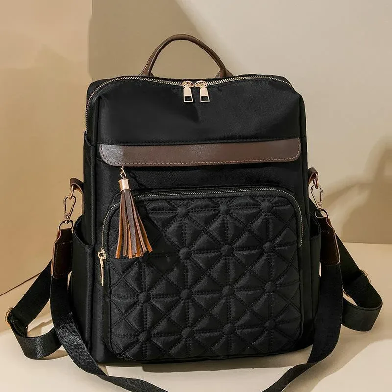 sac à dos matelassé brodé pour femmes, nouveau style coréen, polyvalent, grande capacité, résistant à l'eau, sacs à bandoulière en cuir, 2024