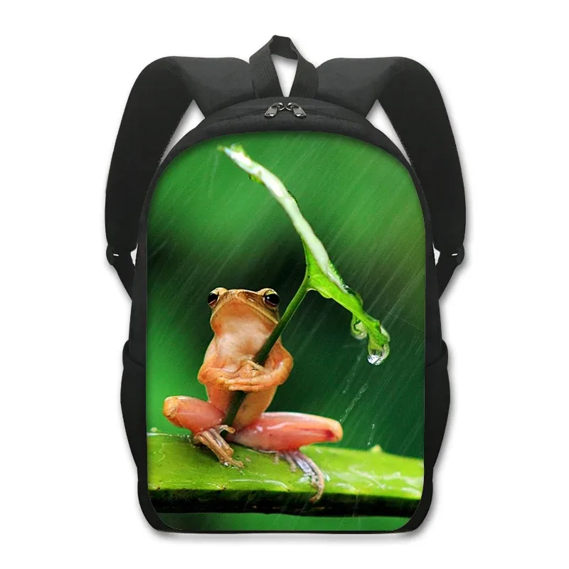 sac à dos imprimé animal de compagnie de 16 pouces pour femme et enfant, fourre-tout d'école, de voyage, avec grenouille, caméléon, serpent, araignée, livre, cadeau