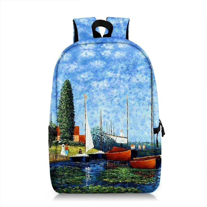 sac à dos peinture à l'huile de claude monet gustability klimt van gogh, cartable de nuit étoilée, baiser de tournesol, cartable de voyage pour femme