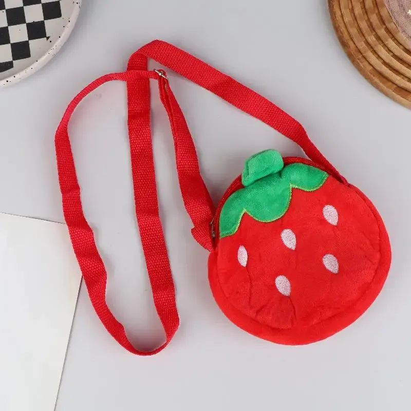 sac à bandoulière en peluche fraise de dessin animé, sac à bandoulière mignon en forme de fraise, sac pour téléphone, porte-monnaie, portefeuille pour enfants et adultes, cadeau