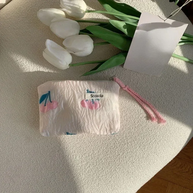 petite trousse de maquillage cosmétique pour femmes et filles, mini sacs à fleurs en coton, trousse de maquillage rouge à lèvres, sac à main pour enfants, trousse à poudres à monnaie