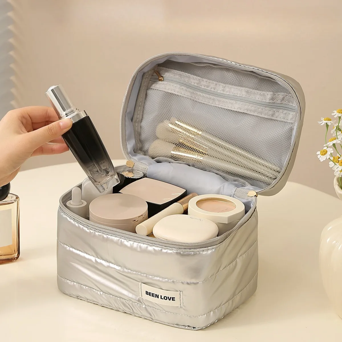 sac à cosmétiques fourre-tout de grande capacité, nouvelle pochette de toilette de voyage or argent, organisateur de maquillage portable pour rouge à lèvres, étui à cosmétiques