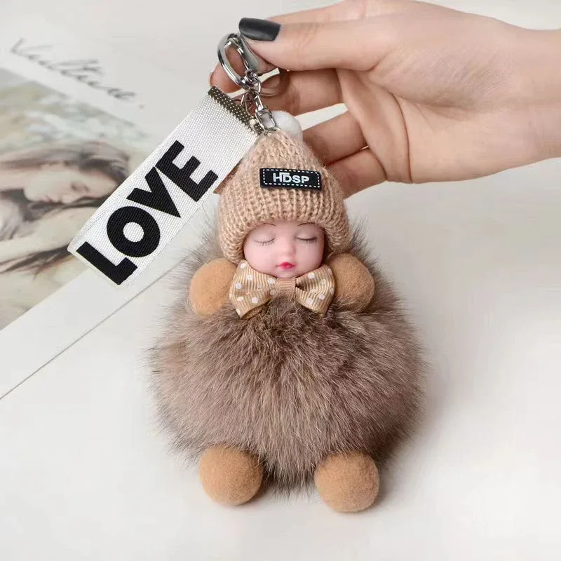 porte-clés mignon bébé endormi, pendentif en peluche moelleuse, porte-clés de voiture, breloque de sac à main tendance pour femme, décoration de sac à dos, cadeau
