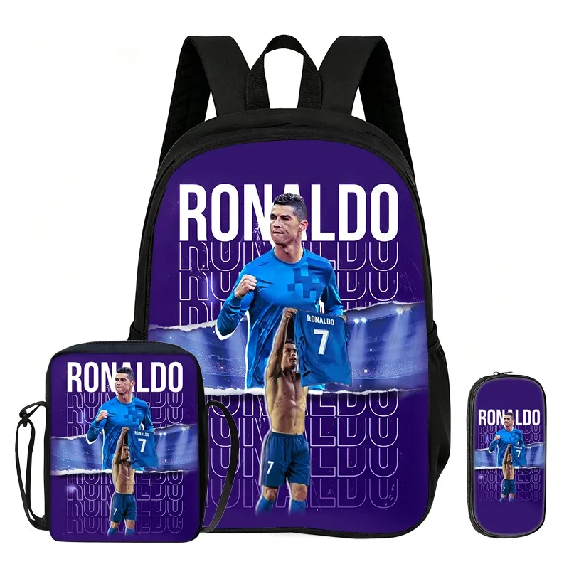 ensemble de 3 sacs à dos ronaldo pour enfants, sac à bandoulière pour l'école et les voyages, trousse à crayons, sac à dos de sport, sac à dos de star du football, cadeau