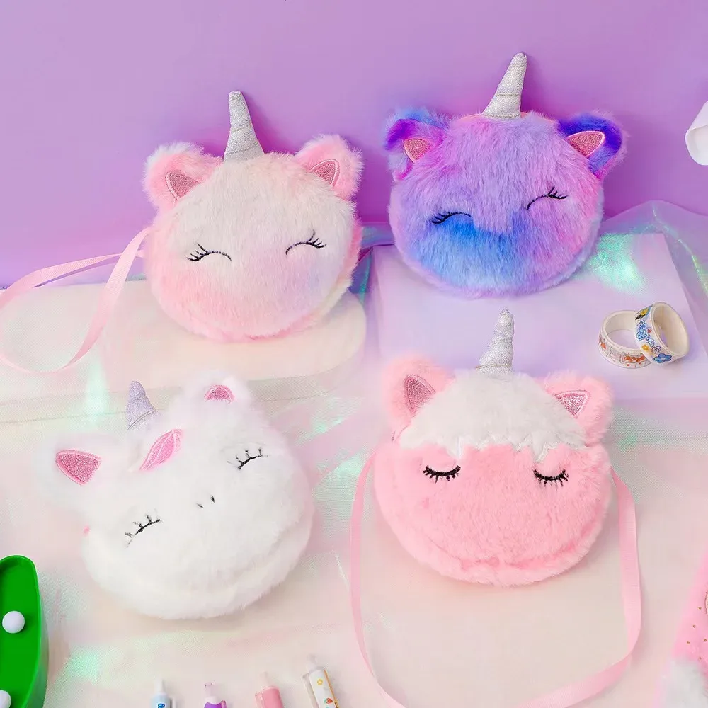 sac à bandoulière en peluche pour enfants, portefeuille licorne de dessin animé mignon, sac à main pour filles, accessoires pour bébés