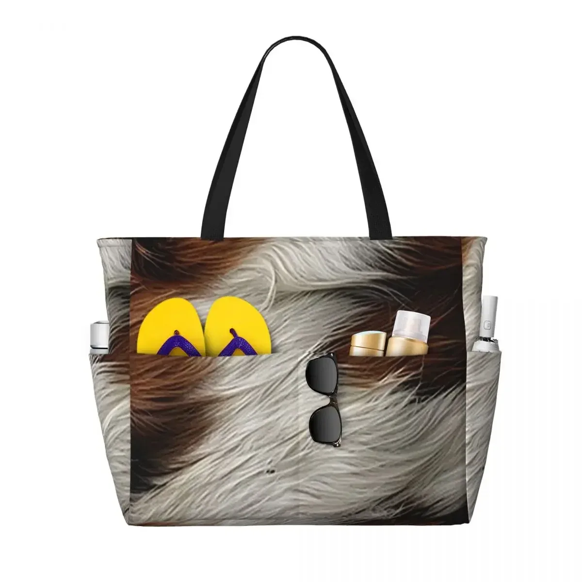 sac de plage élégant en fourrure de vache, texture cuir de vache, motif imprimé peau de vache, sac de yoga, grand sac fourre-tout, sac de voyage pour femme, sac de fitness