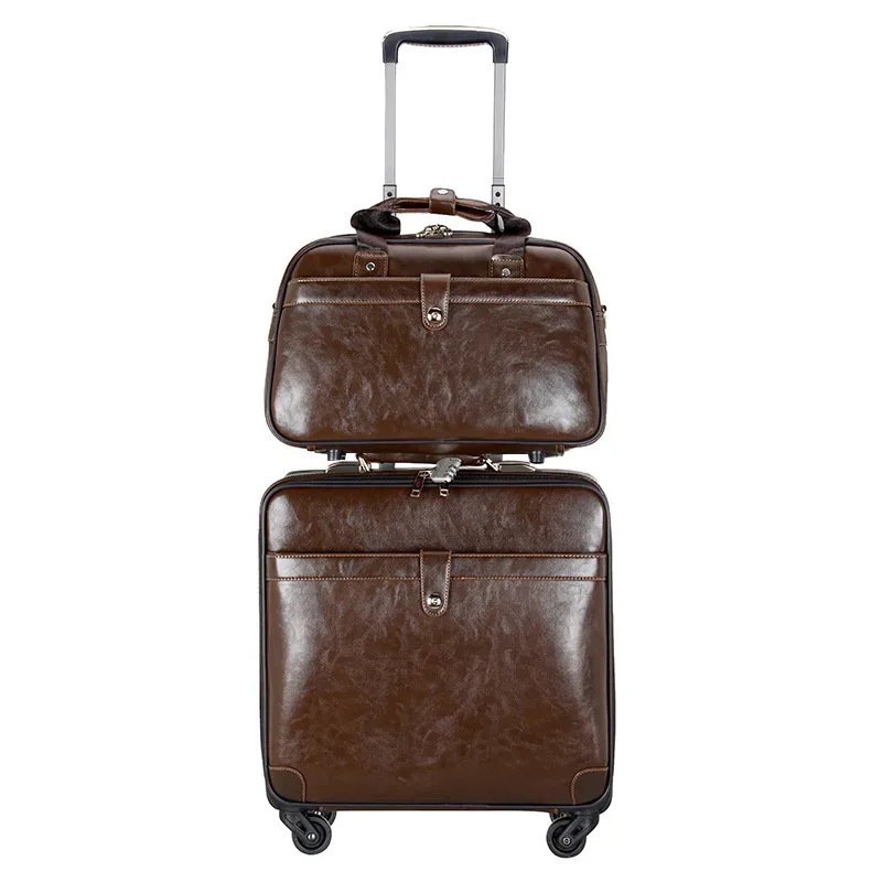 valise à roulettes pour homme, 18 pouces, sac de voyage, ensemble de valises en cuir pu pour homme