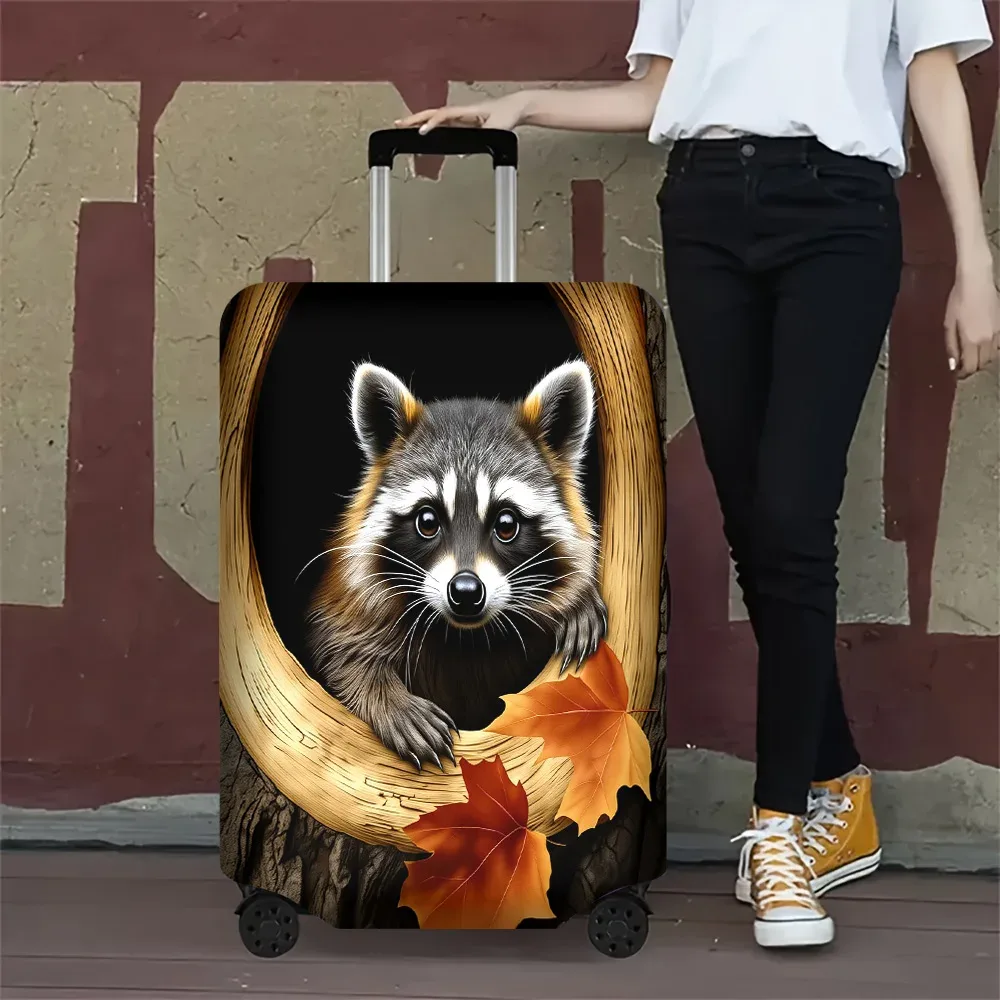 housse valise polyester motif raton laveur feuilles automne noir bleu gris protection voyage transport