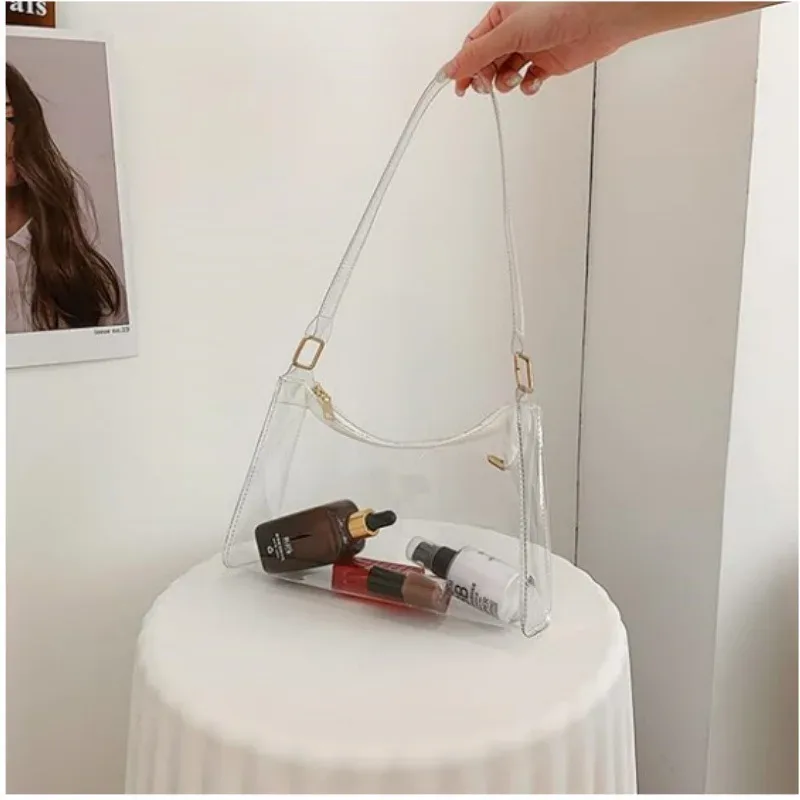 sac à bandoulière transparent en pvc élégant en forme de croissant de lune, 1/2 pièces, nouveau modèle, pour usage quotidien