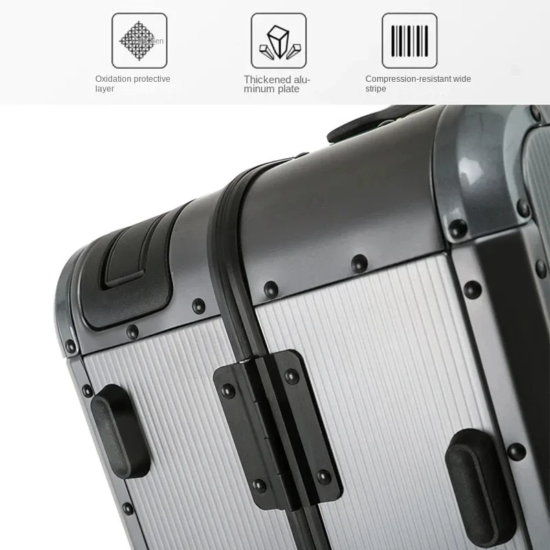 nouvelle valise de voyage à roulettes en alliage magnésium-aluminium avec poignée large, 20 pouces, valise de cabine pour affaires, bagage à main.