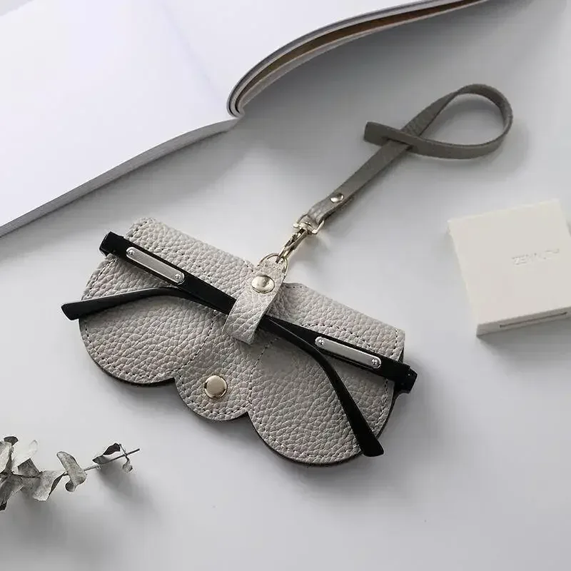 étui à lunettes en cuir pu gaufré litchi, mignon, avec cordon, pour lunettes de soleil et de lecture, sac de rangement portable de voyage