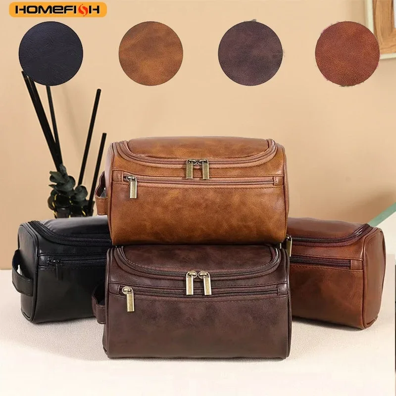 homefish trousse de toilette homme en pu vintage de luxe, sac de voyage essentiel pour cosmétiques et maquillage, organisateur suspendu pour hommes